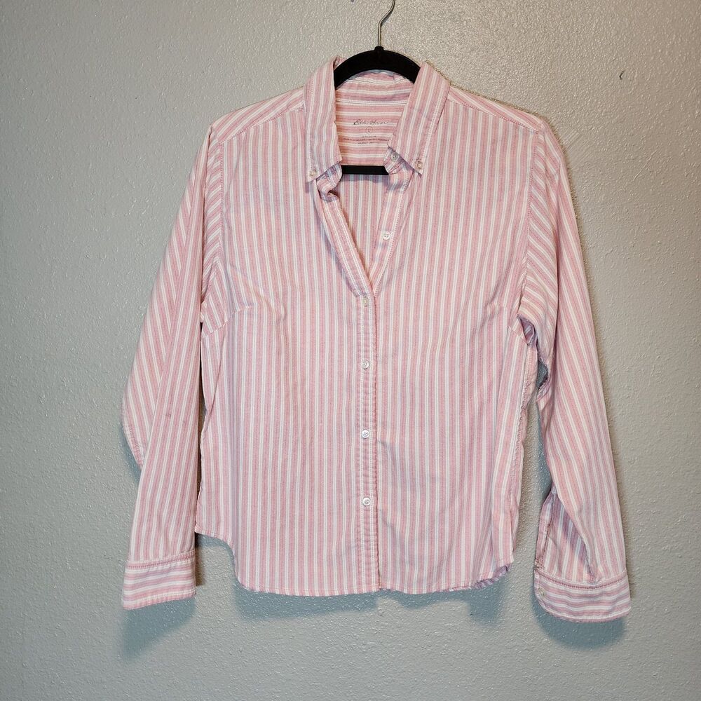 Eddie Bauer Pink & White Striped Cotton Oxford Button Down Shirt - Size Large